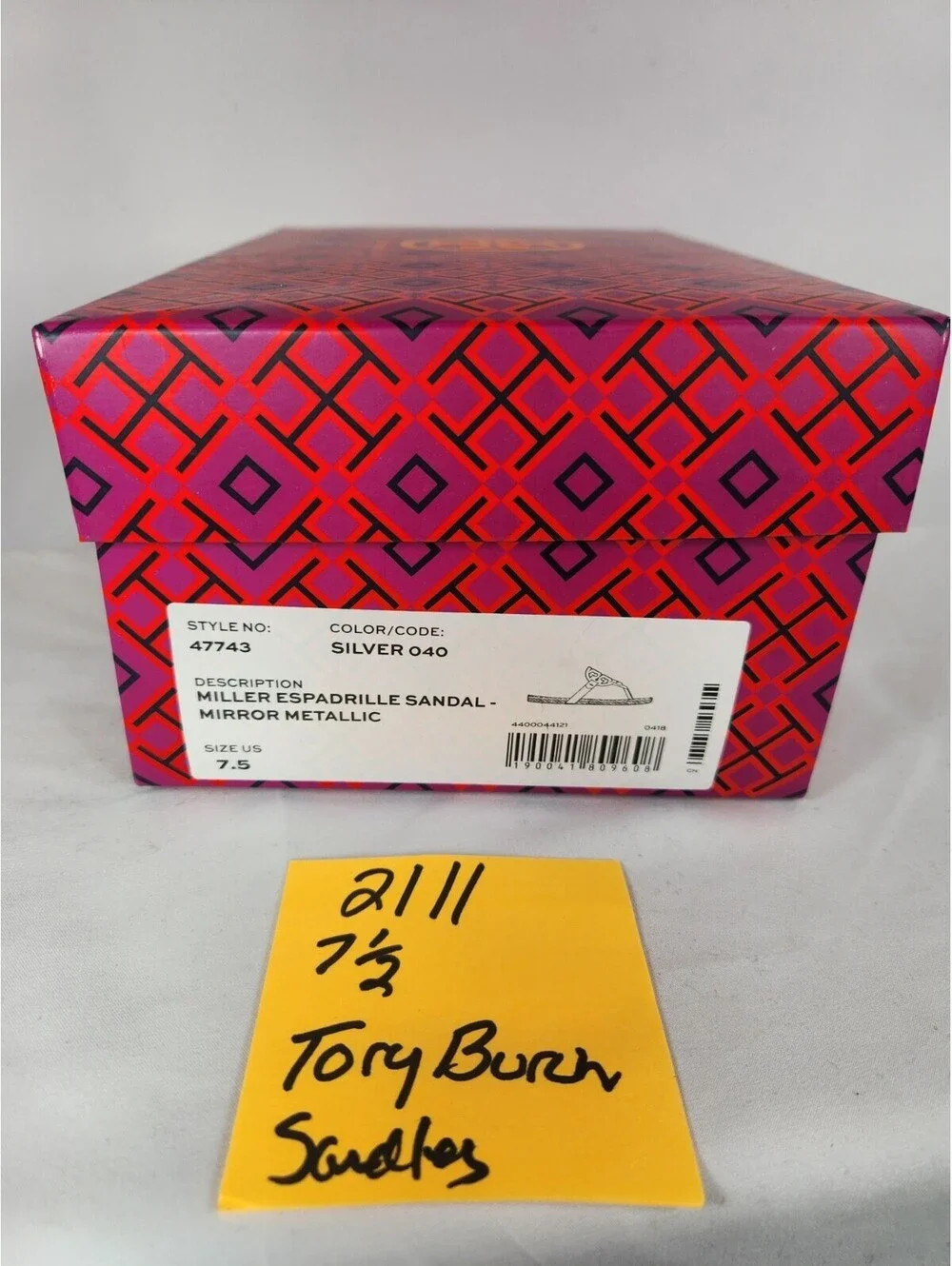 NIB Tory Burch Miller Metallic Silver Espadrille Thong Sandals Size 7.5